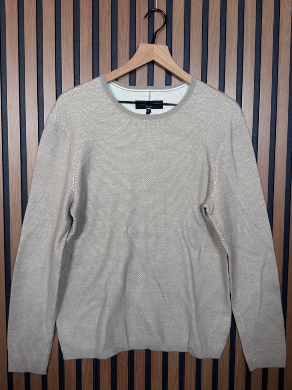 Rag & Bone Sweater Mens Large Beige Waffle Knit Long Sleeve Textured Pullover